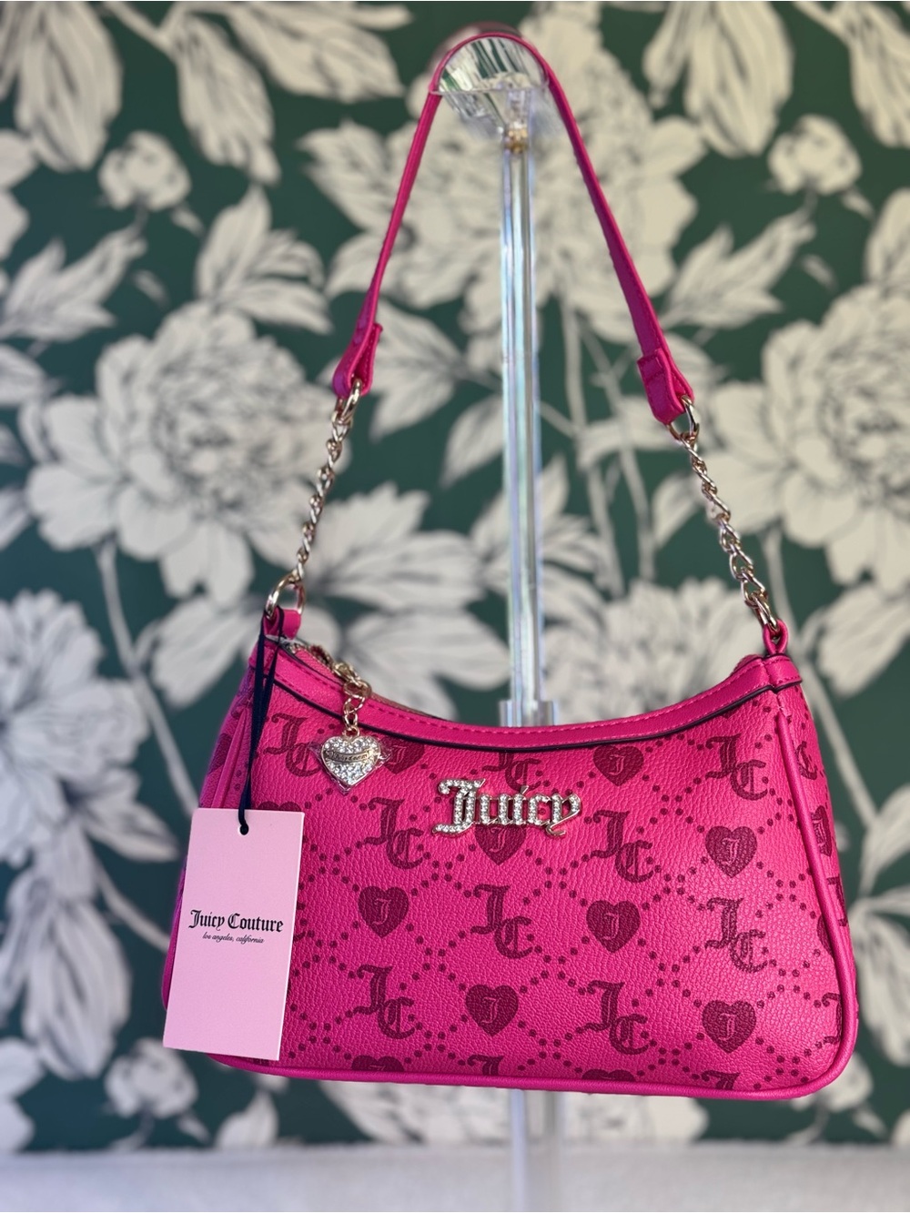 Juicy Couture Hot Pink Logo Heart Shoulder Bag